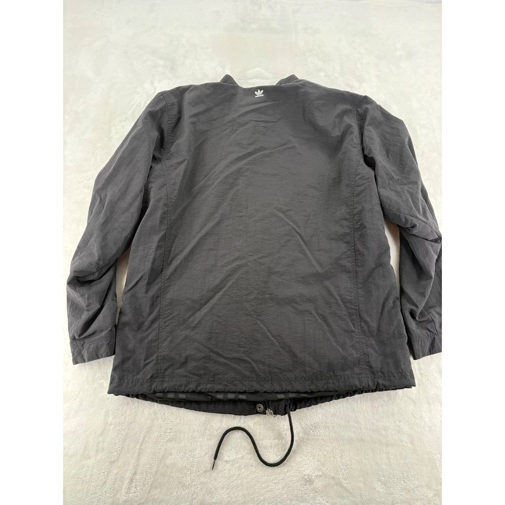 Adidas Windbreaker Jacket XL Black Full Zip Mock Neck Trefoil Logo Drawstring - Picture 8 of 10